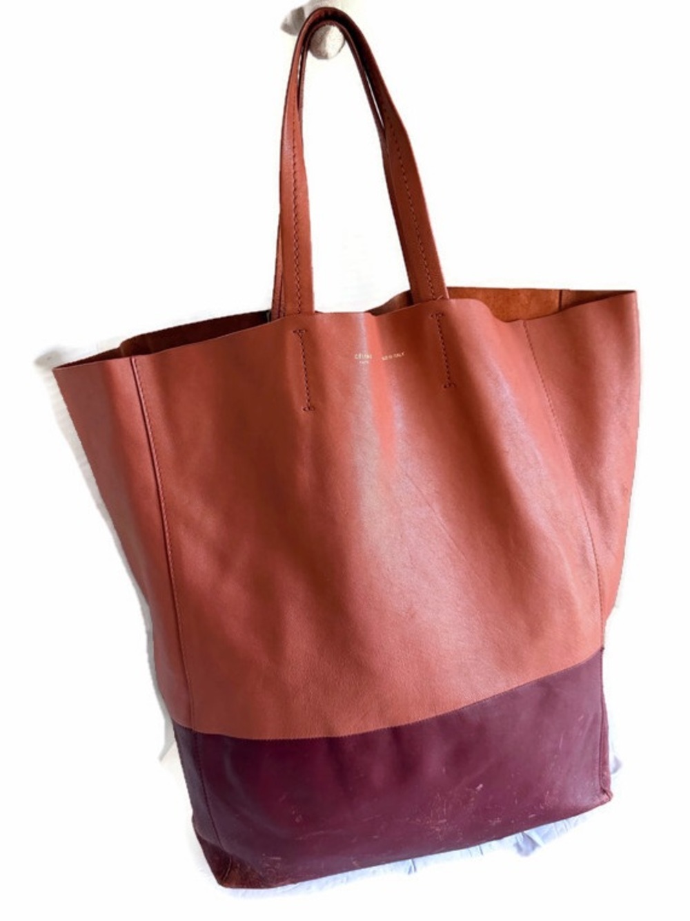 Celine Two-Tone Leather Tote in Rust and Burgundy